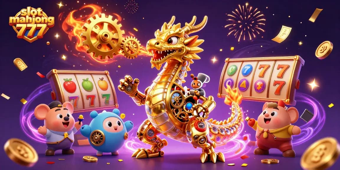 Experience thrilling slot mahjong 777 action with a golden dragon and magical elements.
