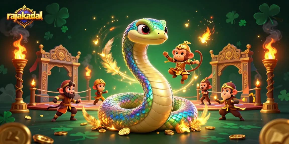 Slot permainan seru di rajakadal dengan naga pelangi dan koin emas mengelilingi arena pertaruhan.