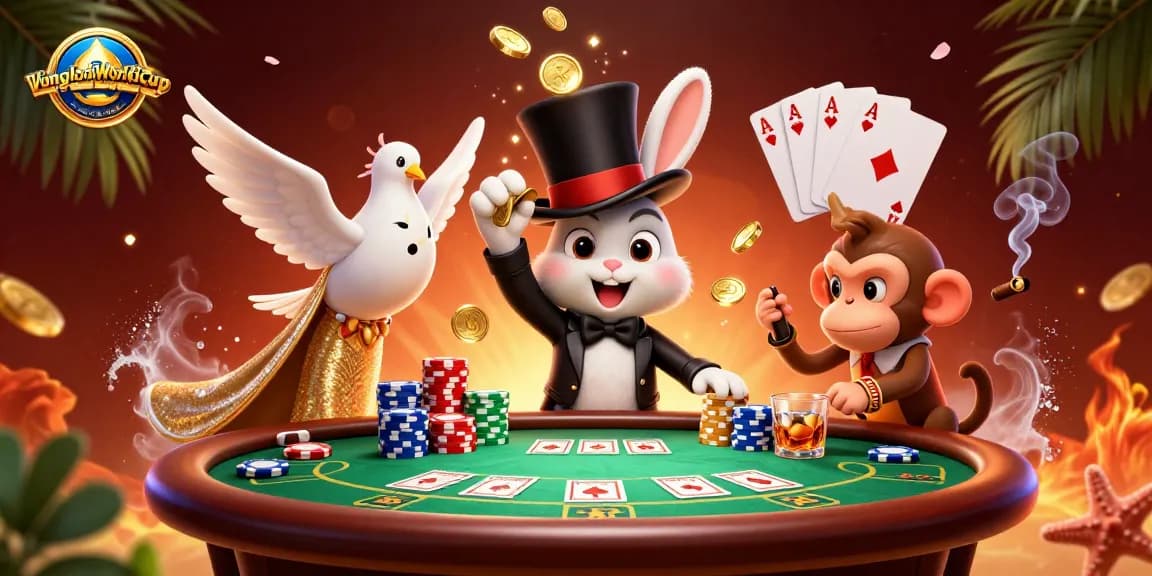 Engage with VòngloạiWorldCupứngdụng as the magician rabbit casts coins into the air with excitement.