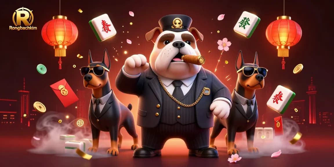 Win at Rongbachkim with strategy-driven illustration of a mafia boss and Doberman bodyguards.