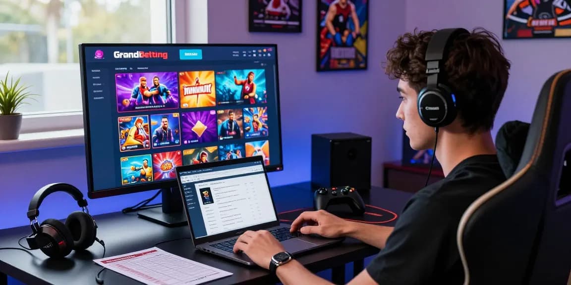 Grandbetting online betting setup featuring vibrant games and accessories.
