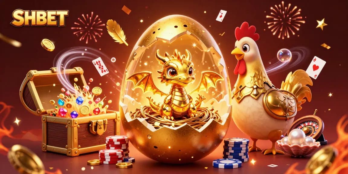 Bet big and win at SHBET with a golden dragon emerging from poker chips and casino elements
