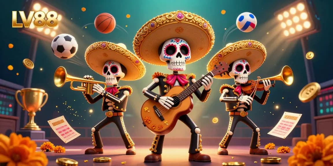 Experience LV88's immersive gaming action with a vibrant mariachi band and sports elements.