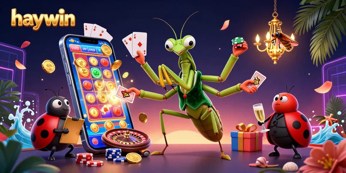 Experience vibrant slot gaming action at haywin with a cinematic 3D digital illustration of card games and casino excitement.