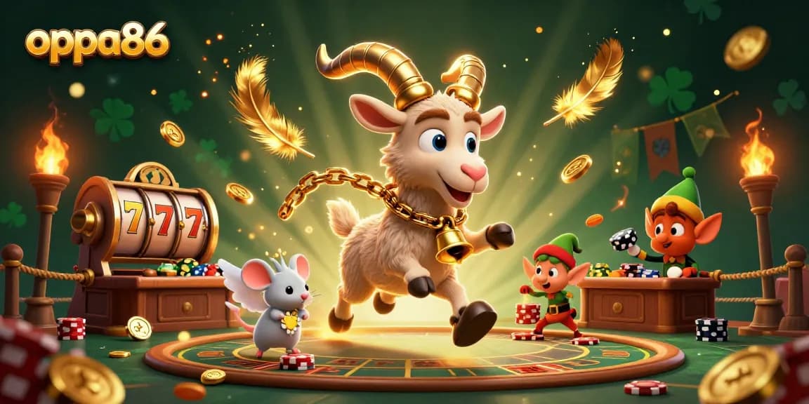 oppa86 gaming action with Krampus and festive elements in a chaotic casino scene
