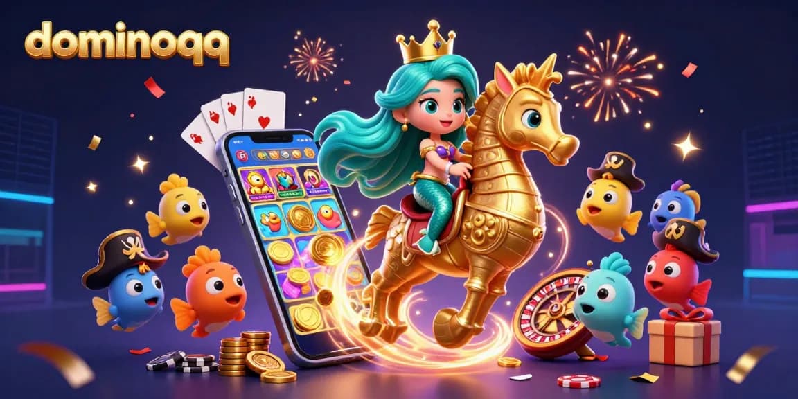 Engage in dominoqq with a spectacular scene of a mermaid princess and casino elements exploding with gold.