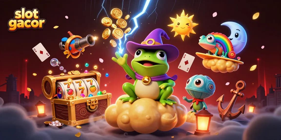 Spin to win at slot gacor with a vibrant, magical gaming scene full of treasures.