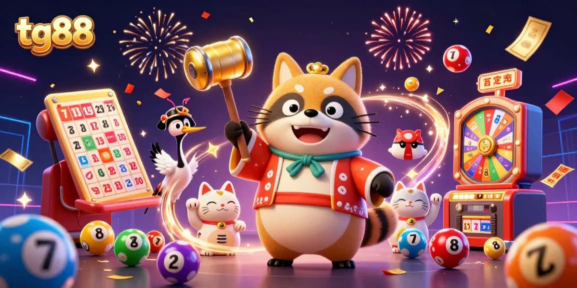 Experience thrilling fun with tg88’s vibrant 3D-themed casino illustration showcasing luck and excitement.