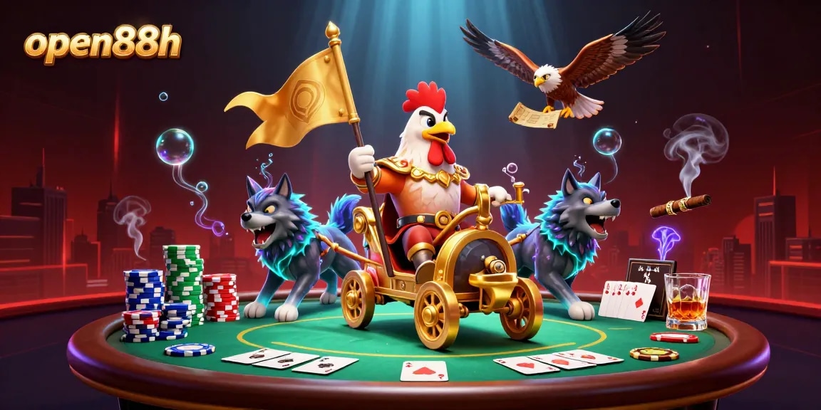 Engage in thrilling poker action with open88h's dynamic casino illustration featuring vibrant gameplay elements.