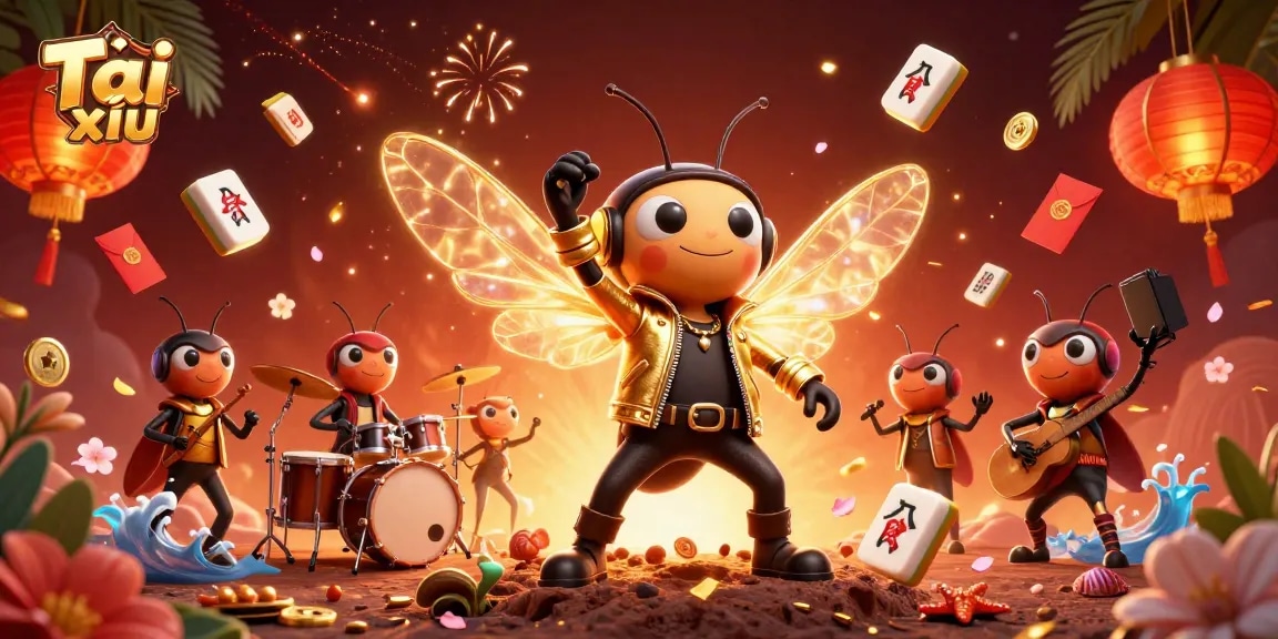 Engage in Tài xỉu with a vivid 3D scene featuring a rock star and enchanting casino elements.