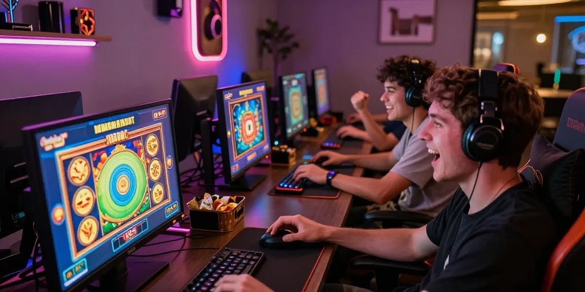 Exciting gaming experience with players enjoying Link Alternatif Cemeslot on their devices in a cozy gaming room.