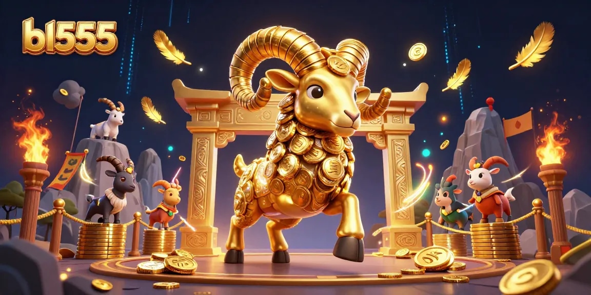 bl555 presents a dynamic gambling scene featuring a golden ram charging through a casino setting with betting tokens and neon effects