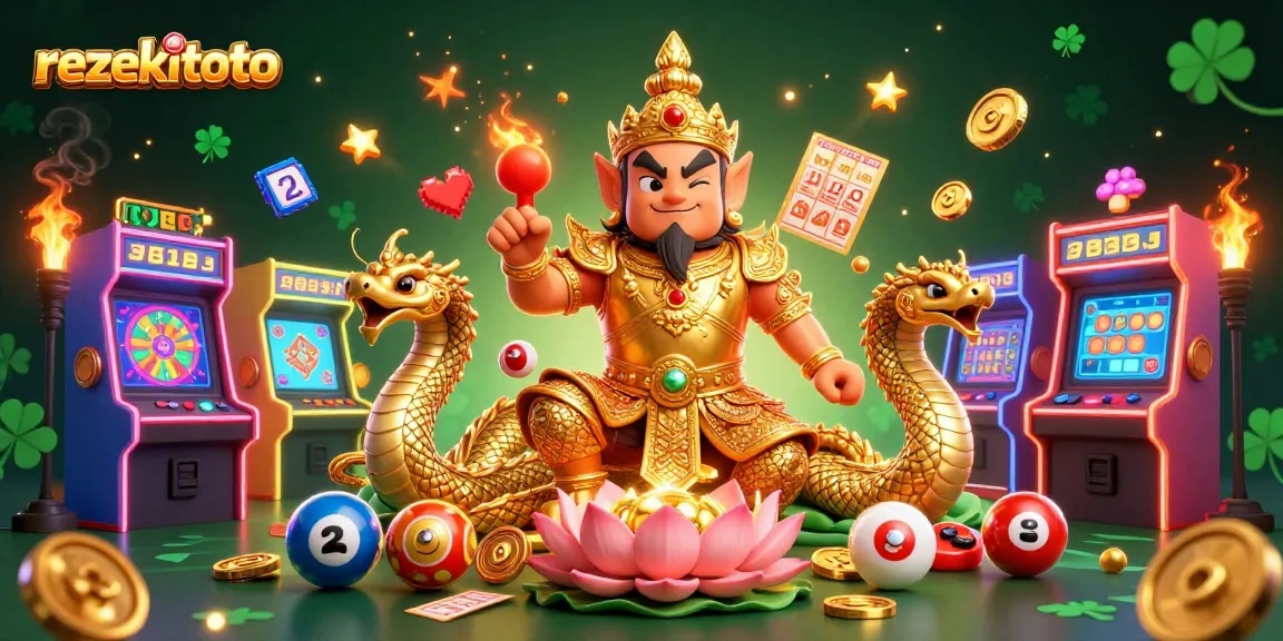 Experience the excitement of rezekitoto with a vibrant lottery scene featuring characters and game elements.