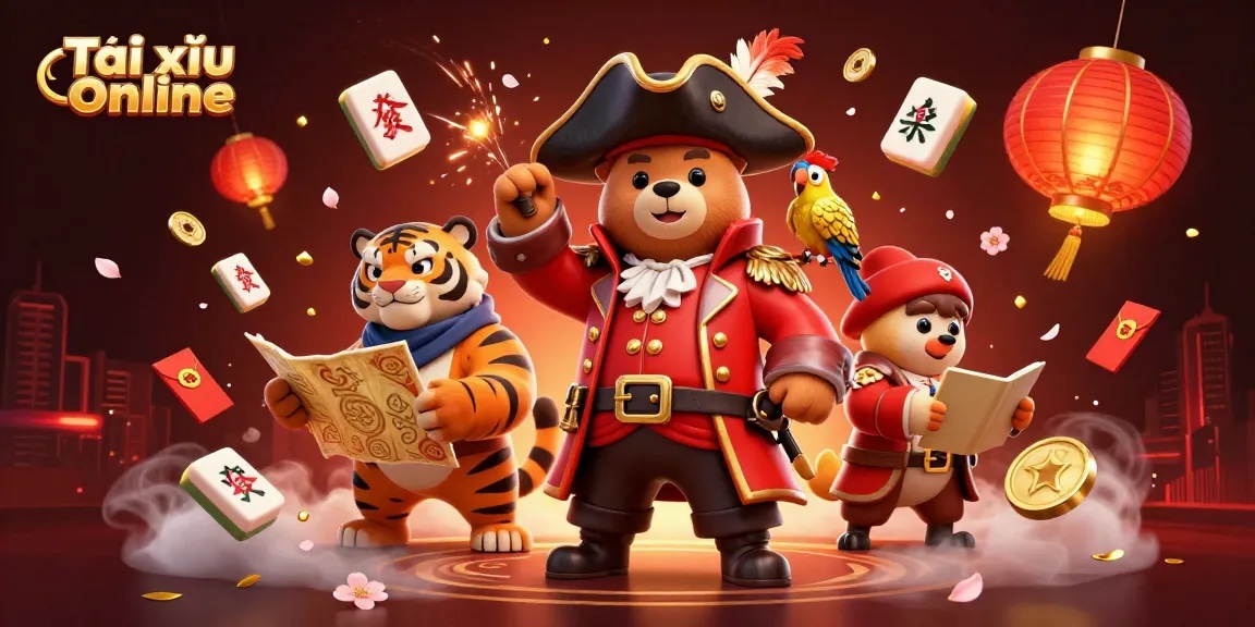 Experience Tài xỉu online with our vibrant 3D illustration featuring pirate elements and bustling gaming visuals.