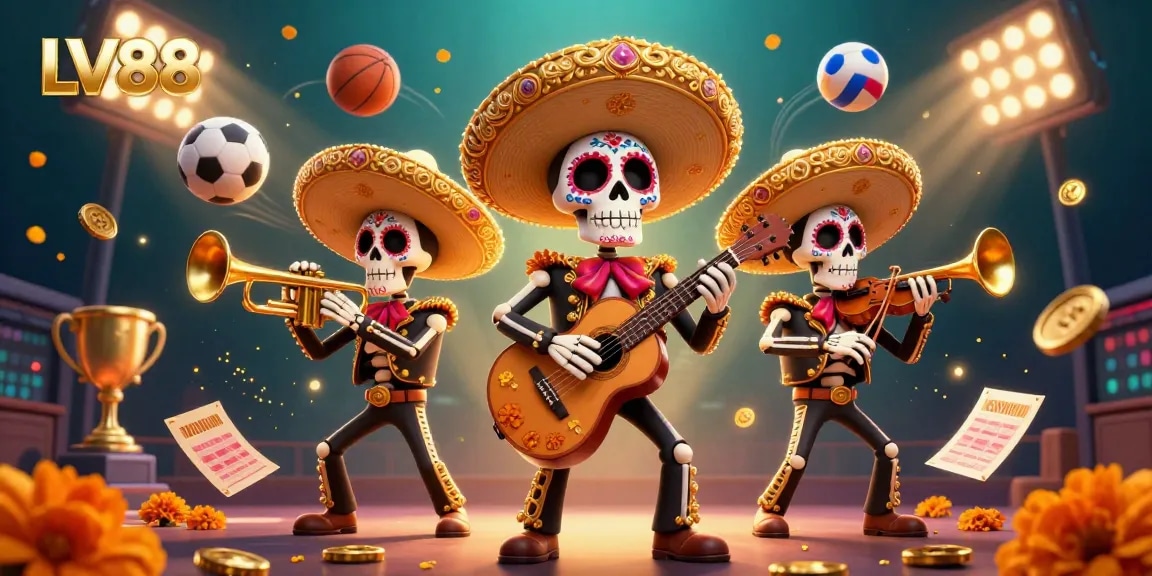 Experience LV88's immersive gaming action with a vibrant mariachi band and sports elements.