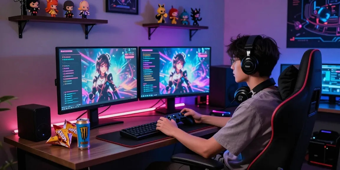 Exciting NSFW AI chat gaming scene with vibrant animated interface and immersive setup