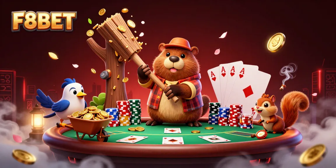 F8BET: Experience the excitement of winning gold coins with our cartoon beaver and gaming elements.