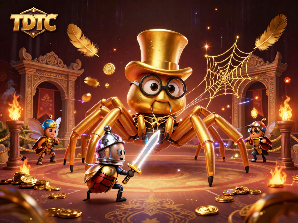 Engage with TDTC's vibrant casino world led by a giant golden tarantula and brave beetle knight.