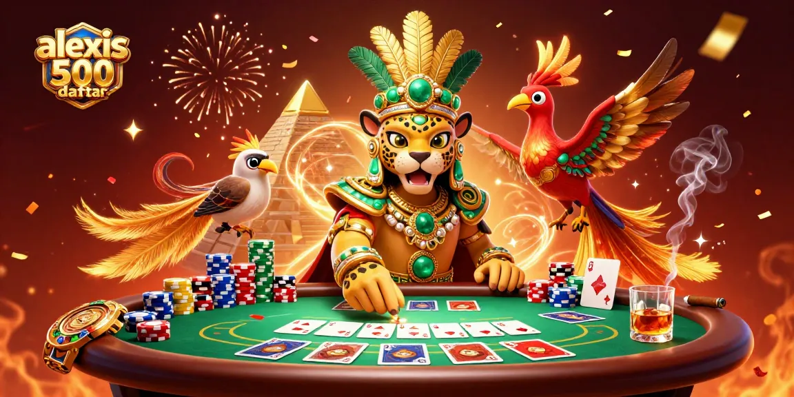 Experience winning strategies with alexis 500 daftar in a vibrant casino illustration showcasing poker elements.