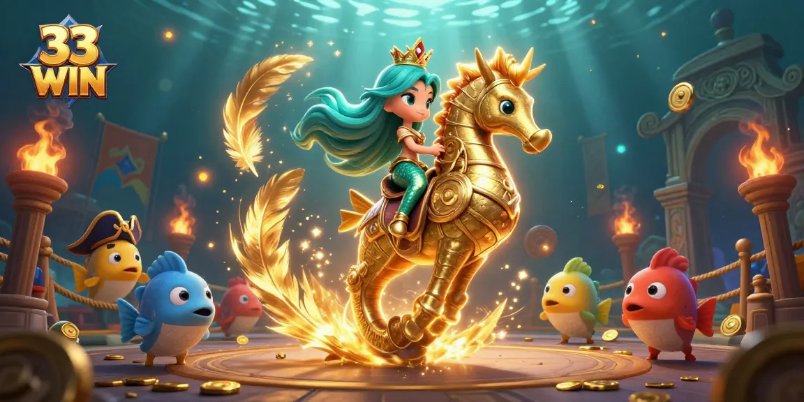 Engage in thrilling adventures with 33 WIN, a vibrant underwater casino illustration filled with action and excitement.