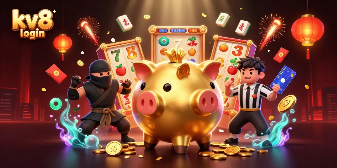 Engage in the thrilling kv8 login experience with a dynamic casino scene featuring a sumo wrestler, ninja, and referee.