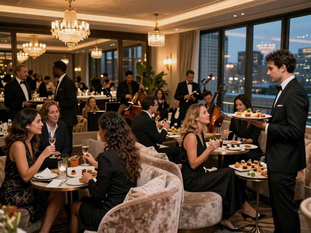 luxury111 acara gaya hidup mewah di venue elegan dengan tamu berpakaian rapi dan suasana hangat