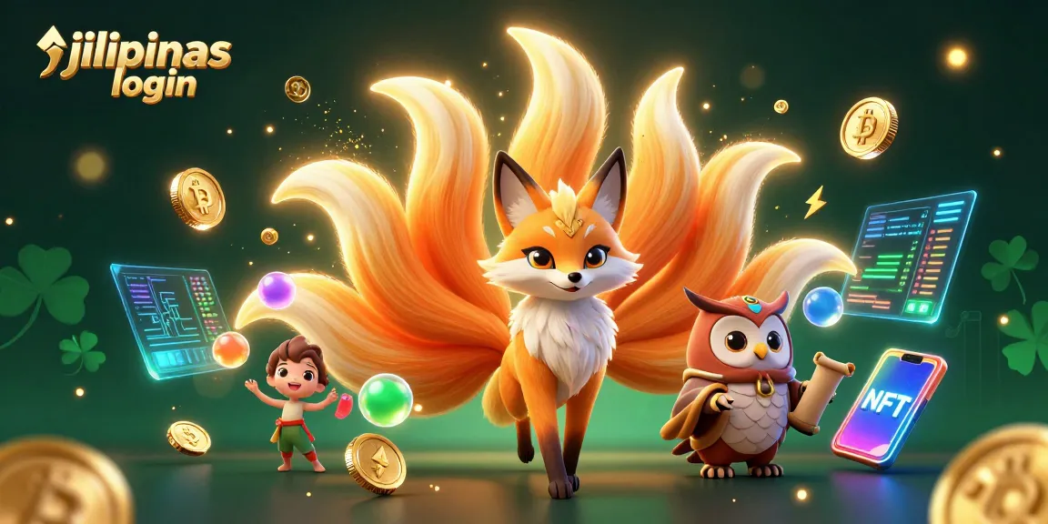 Engage in online gaming with jilipinas login, featuring vibrant 3D characters and cryptocurrency elements.