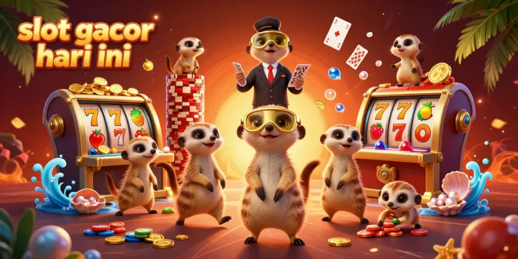 Menangkan slot gacor hari ini dengan ilustrasi kasino ceria yang menampilkan meerkat beraksi.