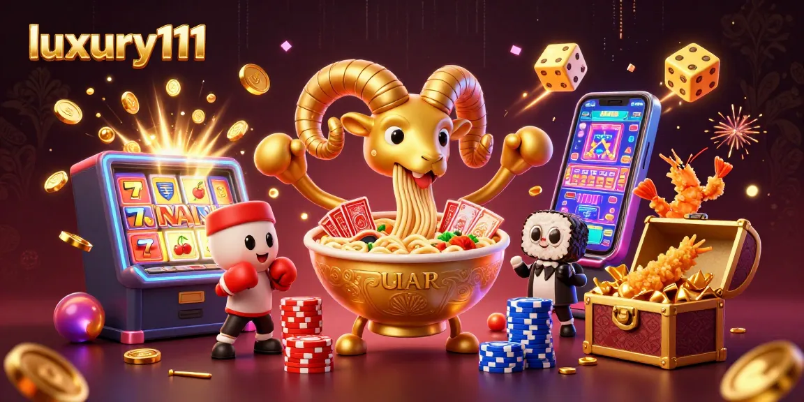 Conquer the casino experience with luxury111, featuring a giant ramen bowl dealing cards and action-packed game elements.