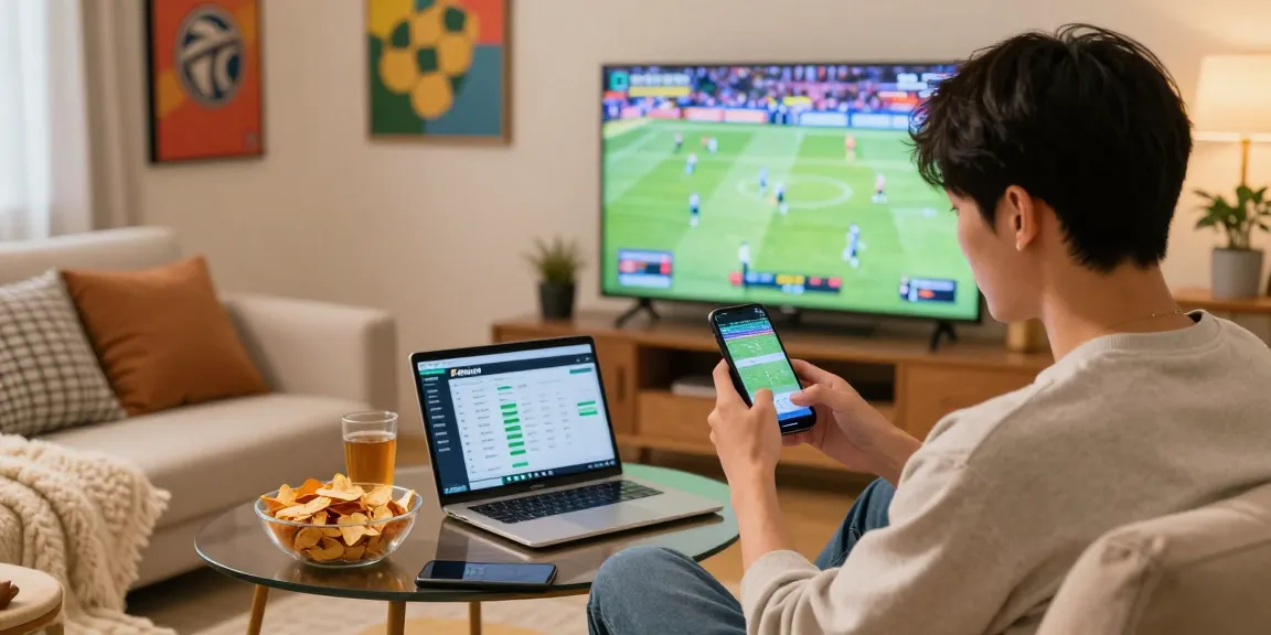 Young adult enjoying the fun88casino app in a cozy living room during a live sports event.