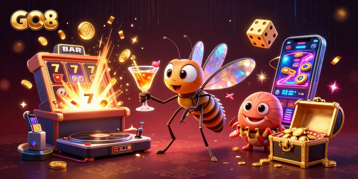 Win big with GO8 as the vibrant virtual casino scene bursts with excitement and golden treasures.