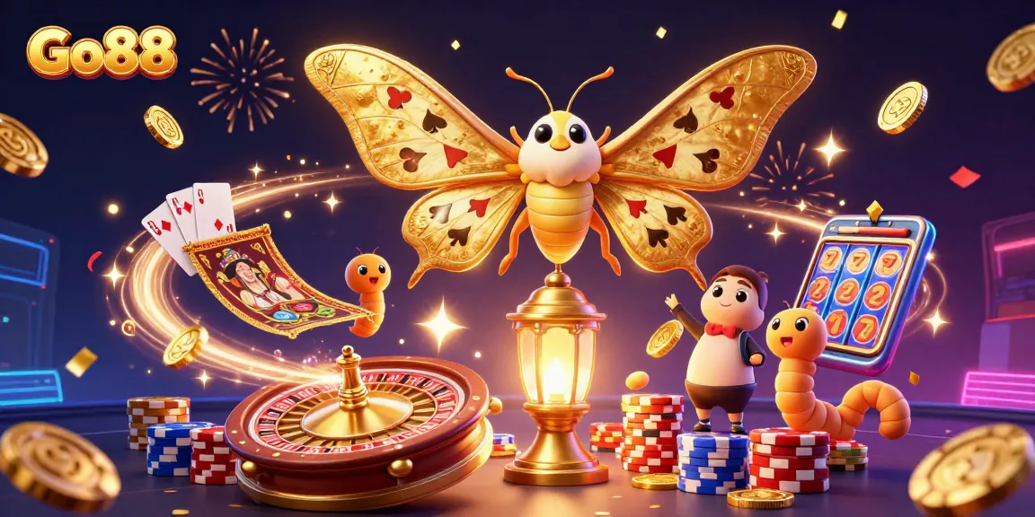 Engage in thrilling casino adventures with Go88's vibrant illustration showcasing games and excitement.