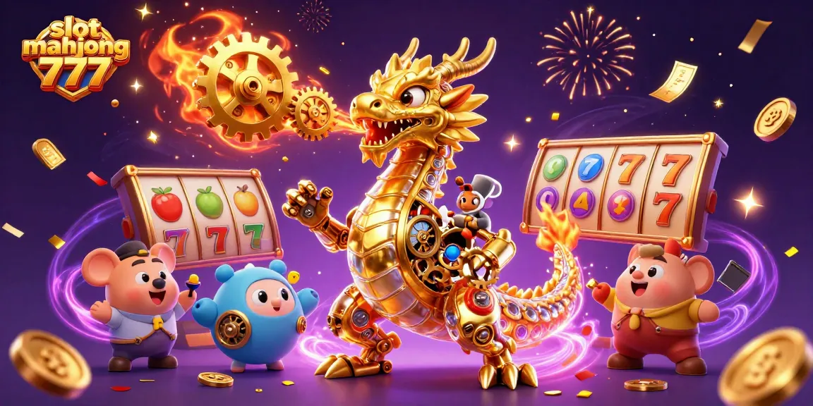 Experience thrilling slot mahjong 777 action with a golden dragon and magical elements.