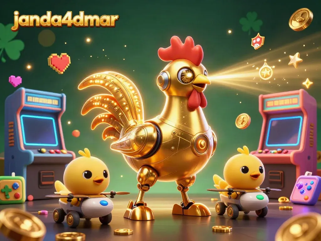 JANDA4D menghadirkan pengalaman bermain kasino yang cepat dan responsif dengan robot ayam emas futuristik.