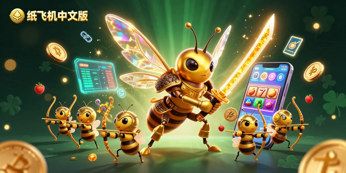Experience the thrill of 纸飞机中文版 through a vibrant casino-themed illustration featuring samurai hornets and crypto elements.