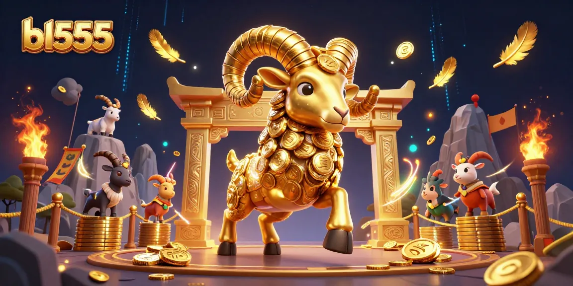 bl555 presents a dynamic gambling scene featuring a golden ram charging through a casino setting with betting tokens and neon effects