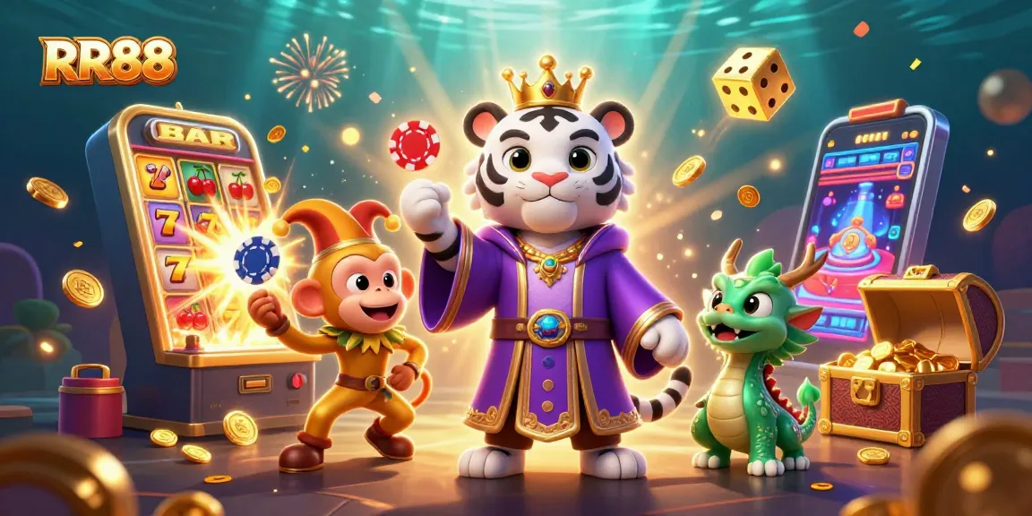 RR88 engages players with vibrant 3D characters and casino elements, showcasing gaming excitement