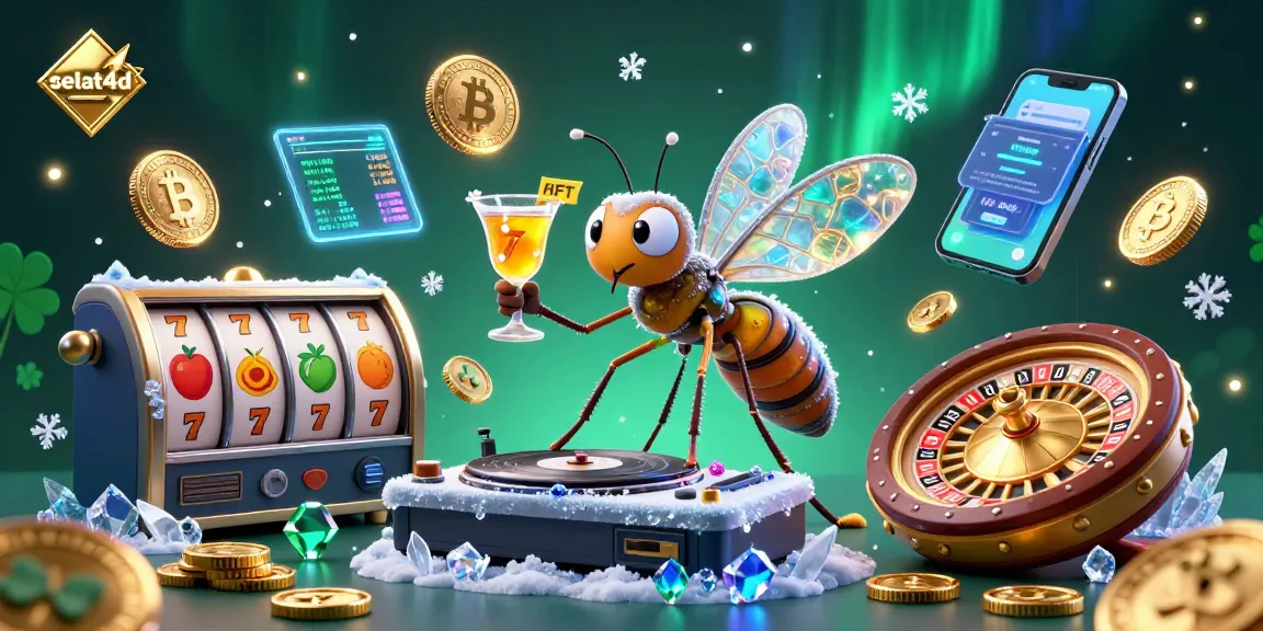 Engage with the exciting atmosphere of selat4d casino, featuring a vibrant cartoon mosquito mascot and a trilobite DJ.
