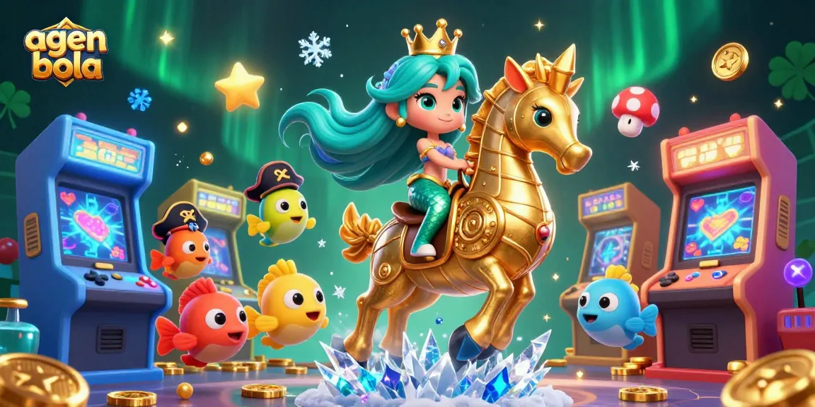 Engage with agen bola betting excitement in a vibrant 3D undersea world filled with casino elements.