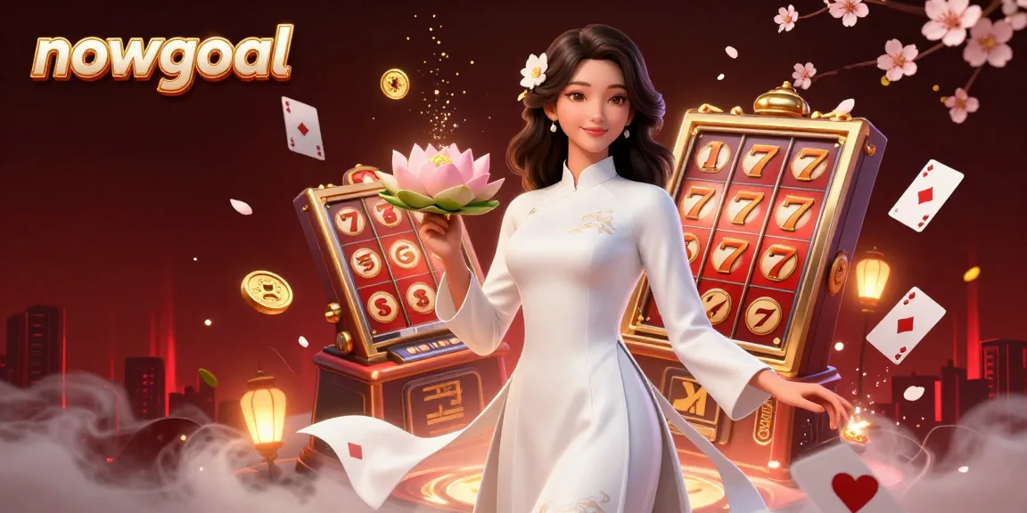 Win big with nowgoal's thrilling casino action showcasing slot reels and golden symbols.