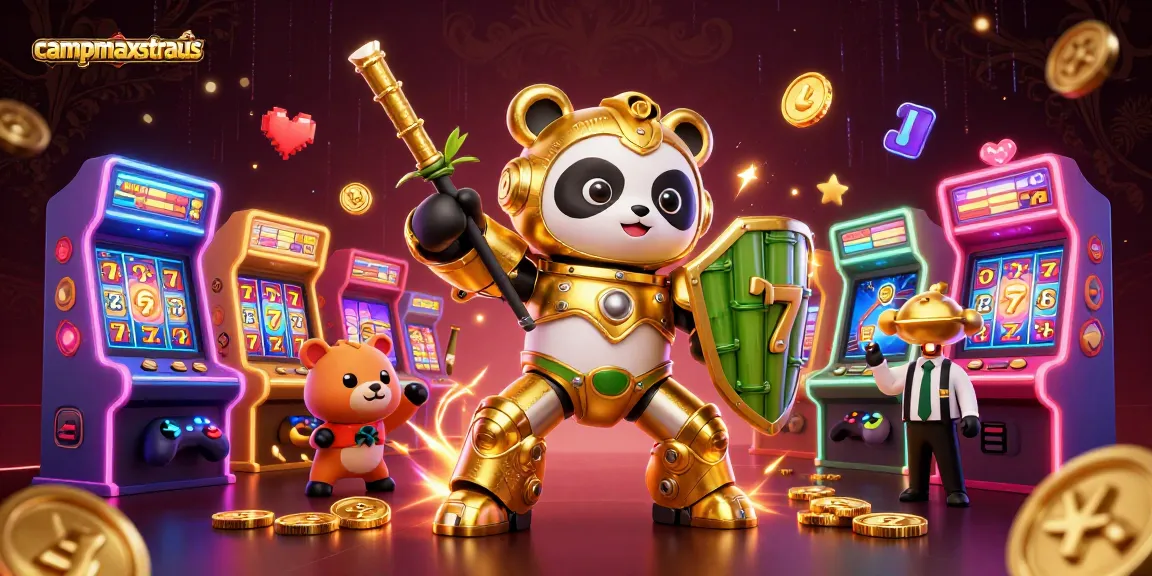 Menggairahkan permainan slot dengan campmaxstraus dalam lingkungan kasino yang dinamis, dikelilingi oleh simbol keberuntungan.