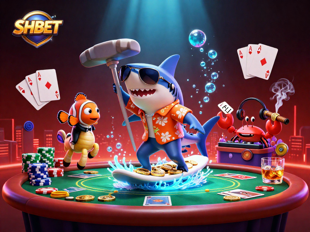 Experience thrilling SHBET action with a vibrant 3D scene of animated ocean characters at play.
