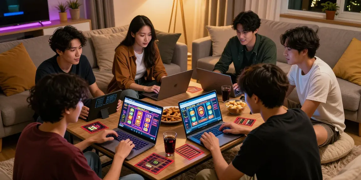 Friends enjoying online gaming and betting on ngamenjitu in a cozy living room