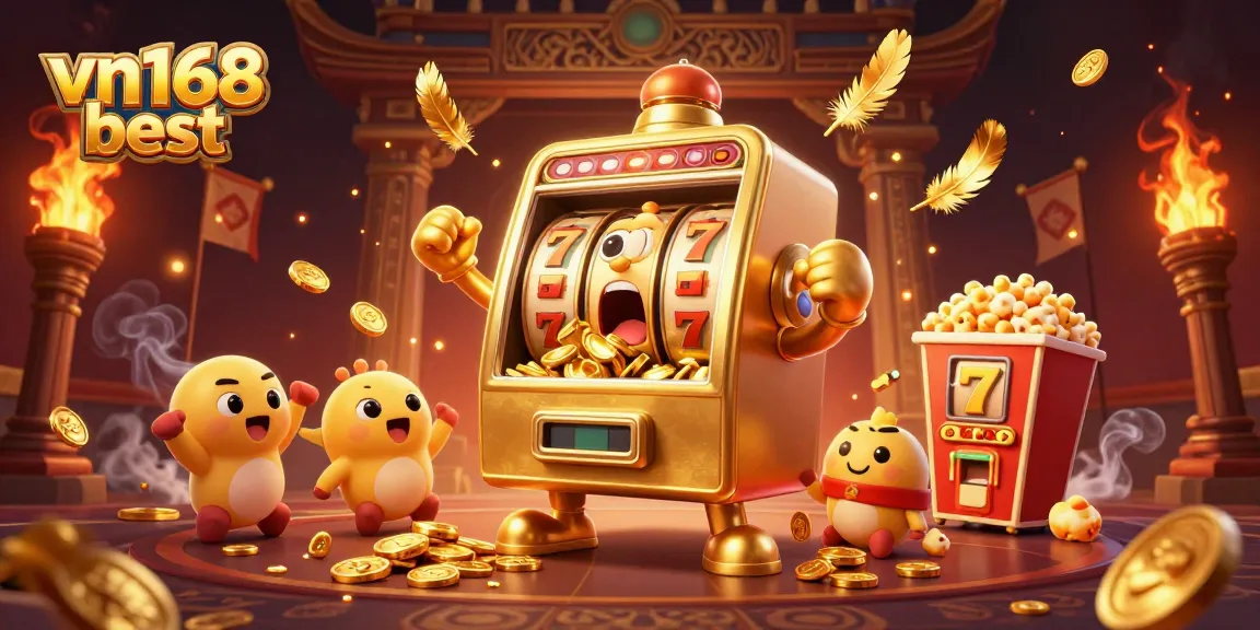 Spin the vn168 best jackpot as animated slot machines cheer and coins burst, celebrating big wins!