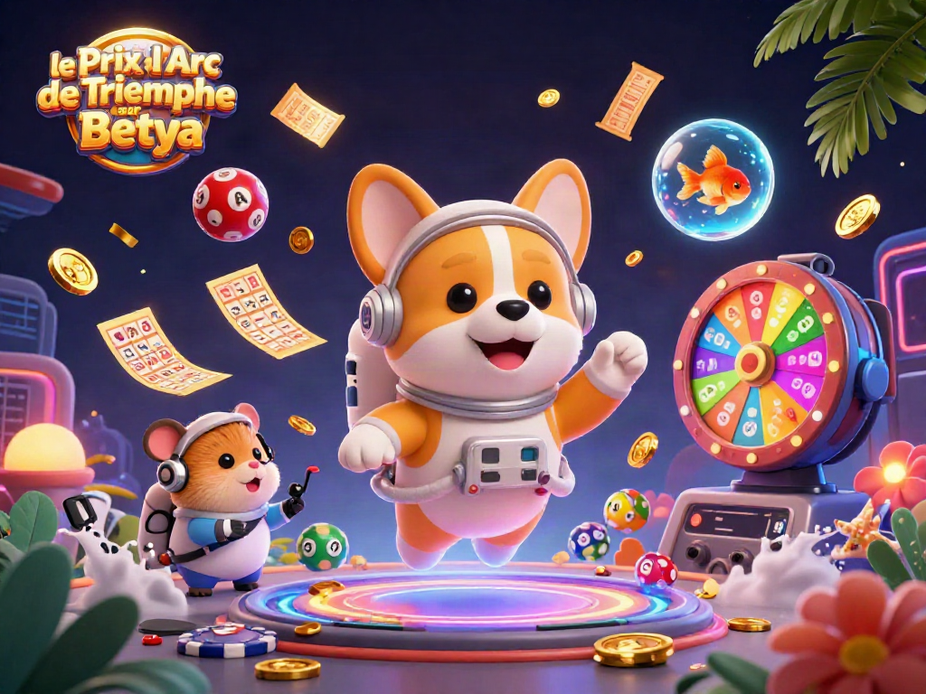 Experience excitement with le Prix de l'Arc de Triomphe sur Betya showcasing vibrant illustrations of gaming elements and characters.