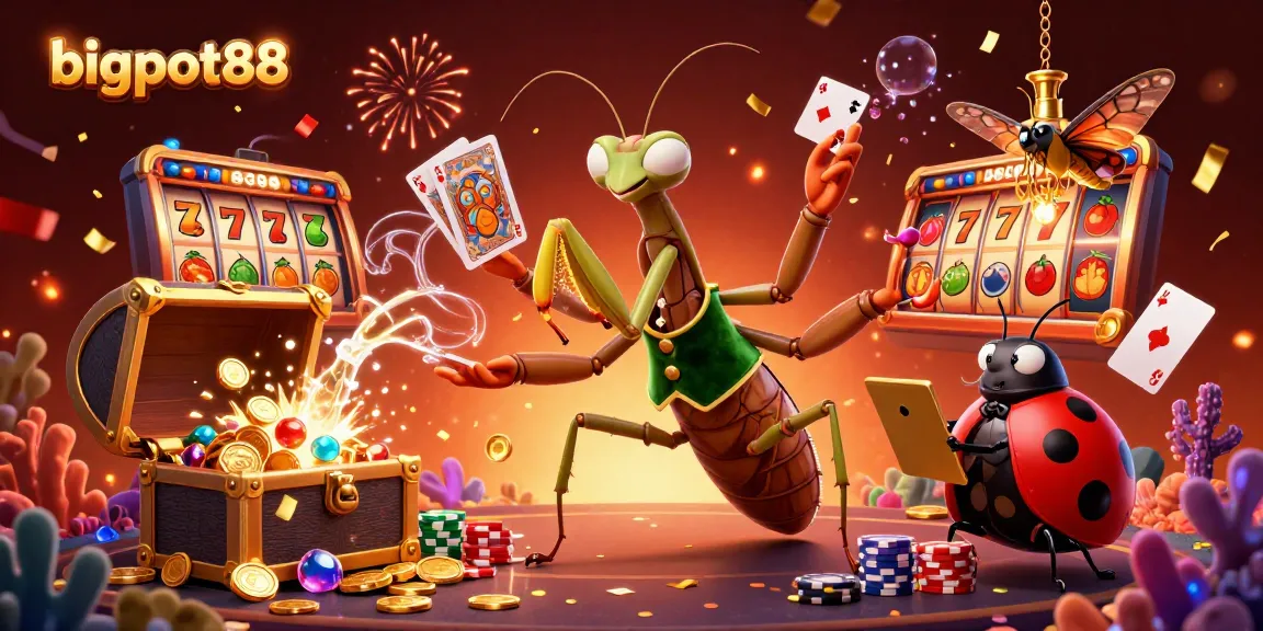 Engage in exciting gameplay at bigpot88 with vibrant slot reels, lively characters, and dynamic casino elements.