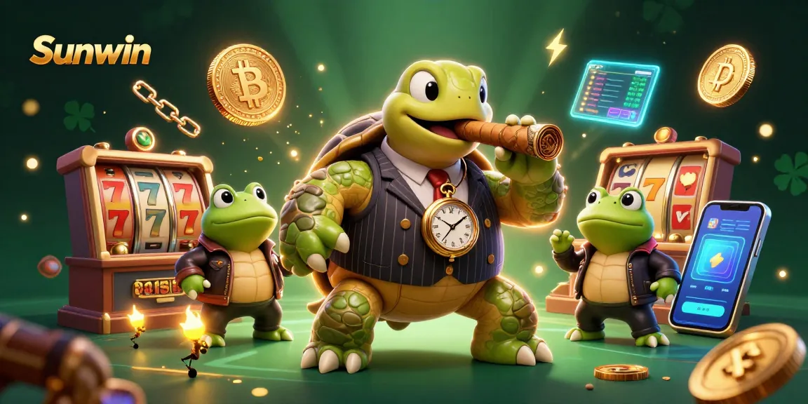 Engage in thrilling gaming with Sunwin's vibrant 3D casino scene featuring turtles and game elements.