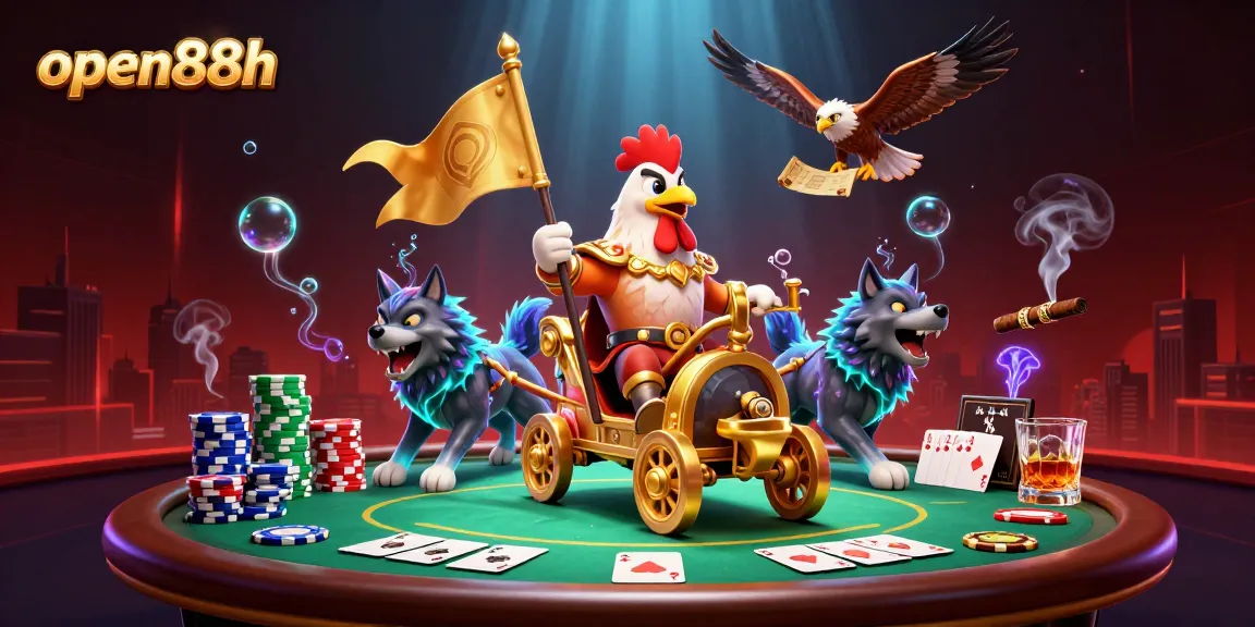 Engage in thrilling poker action with open88h's dynamic casino illustration featuring vibrant gameplay elements.