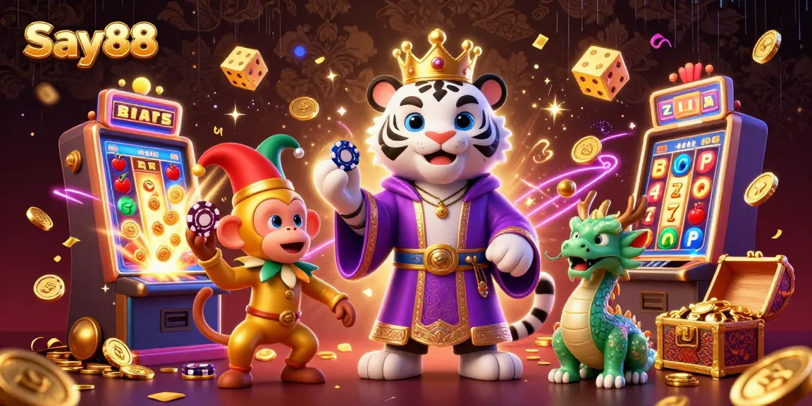 Experience the thrill of Say88 with vibrant gaming details and dynamic characters in this captivating casino scene.
