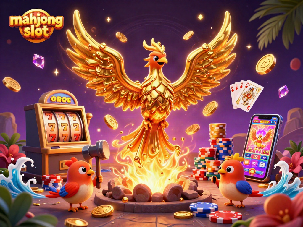 Engage with the vibrant mahjong slot experience featuring a molten phoenix and dynamic casino elements.